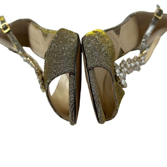 Adrienne Vittadini Gina gold glitter T strap open toe high heels size 7 - Picture 15 of 16